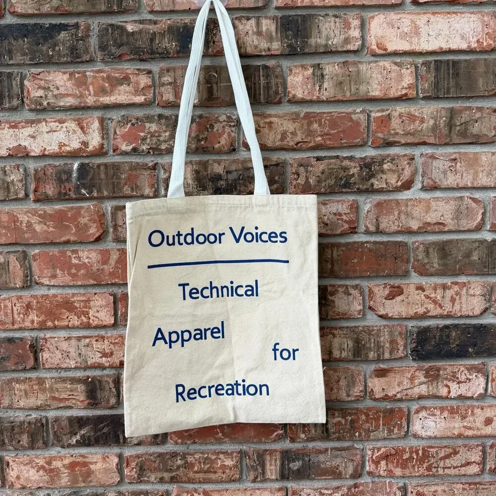 Outdoor Voices Canvas Tote Bag Natural Books Library Shoulder Strap Shopping